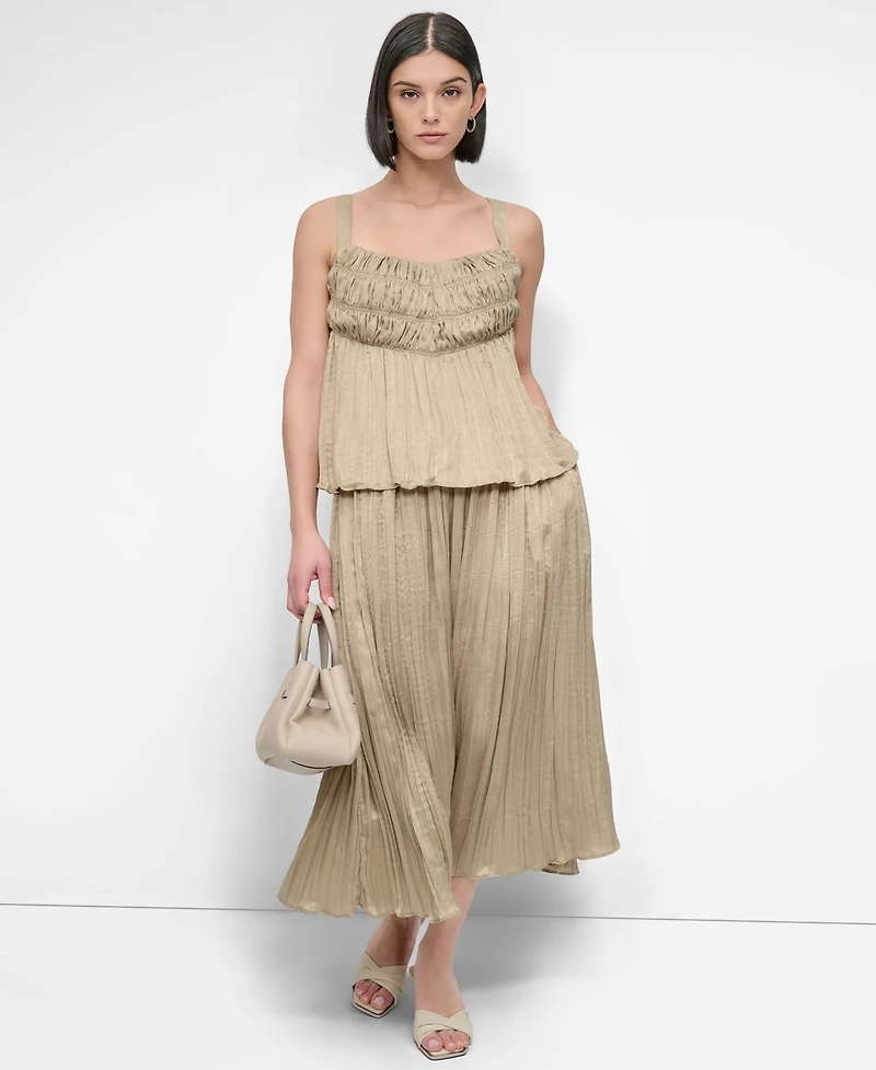 Dkny Women's Crushed Crease Smocked Sleeveless Top