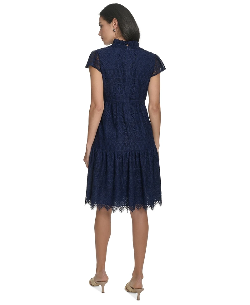 Jessica Howard Petite Lace Scalloped-Hem Flutter-Sleeve Dress