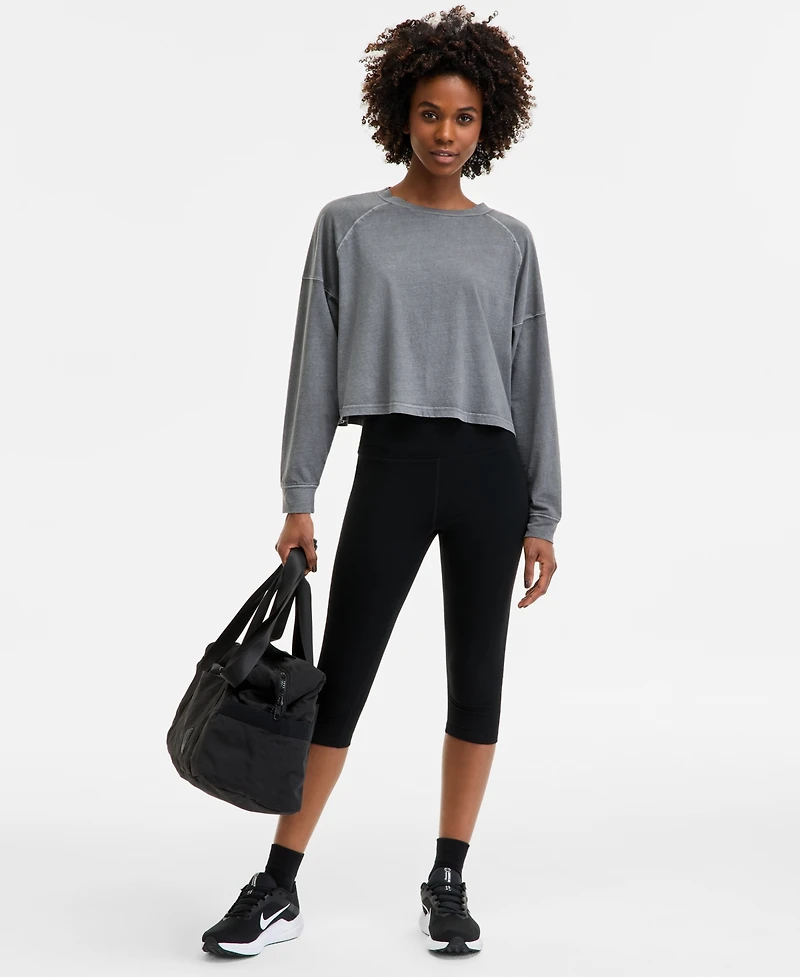 Id Ideology Women's Distressed Long-Sleeve Cropped Top, Exclusively at Macy's