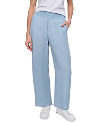 Dkny Jeans Petite Chambray Smocked-Waist Wide-Leg Pants