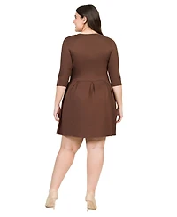 24seven Comfort Apparel Plus Fit and Flare Elbow Sleeves Dress