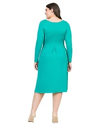 24seven Comfort Apparel Plus Long Sleeve Fit and Flare Midi Dress