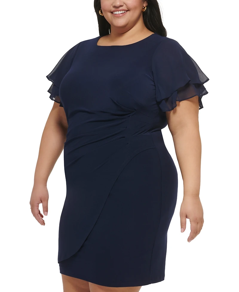 Jessica Howard Plus Size Flutter-Sleeve Shirred Dress