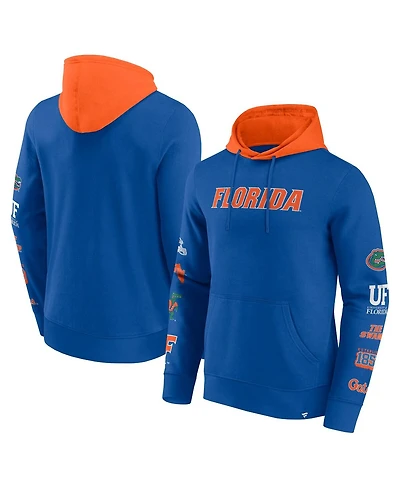 Fanatics Men's Royal/Orange Florida Gators Color Block Badge Fleece Pullover Hoodie