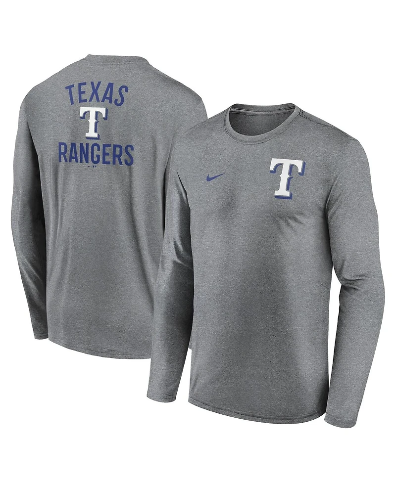 Nike Men's Heather Charcoal Texas Rangers 2-Hit Legend Performance Long Sleeve T-Shirt
