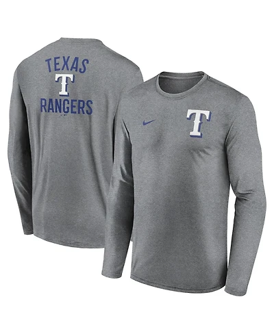Nike Men's Heather Charcoal Texas Rangers 2-Hit Legend Performance Long Sleeve T-Shirt