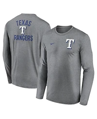Nike Men's Heather Charcoal Texas Rangers 2-Hit Legend Performance Long Sleeve T-Shirt