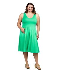 24seven Comfort Apparel Plus Sleeveless Midi Fit and Flare Pocket Dress