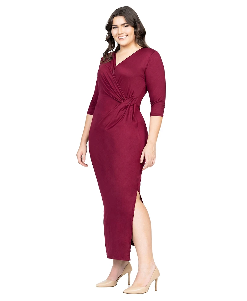 24seven Comfort Apparel Fitted V-Neck Side Slit Maxi Dress