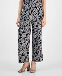 Ak Anne Klein Petite Leaf-Print Cropped Wide-Leg Pull-On Pants