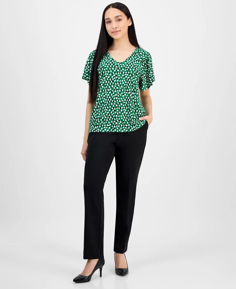 Ak Anne Klein Petite Printed V-Neck Raglan-Sleeve Top