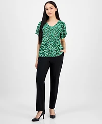 Ak Anne Klein Petite Printed V-Neck Raglan-Sleeve Top