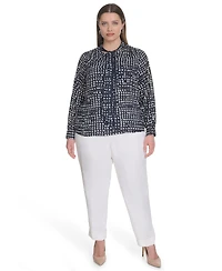Calvin Klein Plus Printed Tie-Neck Long-Sleeve Blouse