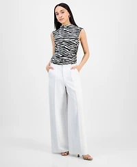 Bar Iii Petite Printed Ruched-Side Mock-Neck Top, Exclusively at Macy's