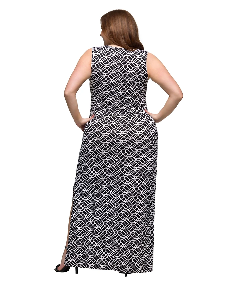 24seven Comfort Apparel Plus Print Sleeveless Side Slit Maxi Dress