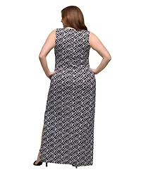 24seven Comfort Apparel Plus Print Sleeveless Side Slit Maxi Dress