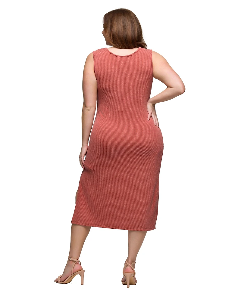 24seven Comfort Apparel Plus Fitted Sleeveless Side Slit Midi Dress