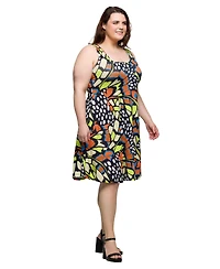 24seven Comfort Apparel Plus Print Sleeveless Knee Length Tank Swing Dress