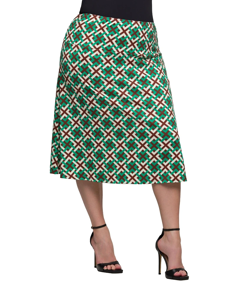 24seven Comfort Apparel Plus Print Comfortable Elastic Waist Knee Length Skirt
