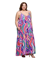 24seven Comfort Apparel Plus Lightweight Spaghetti Strap Pocket Maxi Dress