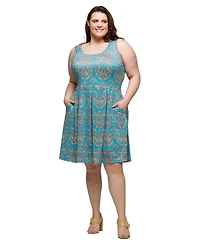 24seven Comfort Apparel Plus Sleeveless Pleated Knee Length Pocket Dress