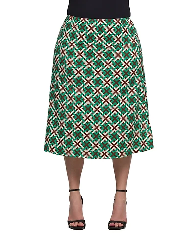 24seven Comfort Apparel Plus Print Comfortable Elastic Waist Knee Length Skirt