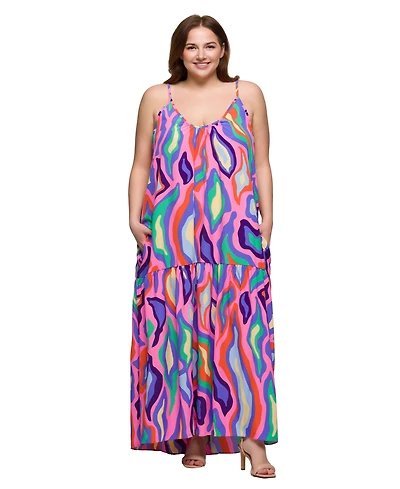 24seven Comfort Apparel Plus Lightweight Spaghetti Strap Pocket Maxi Dress