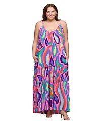 24seven Comfort Apparel Plus Lightweight Spaghetti Strap Pocket Maxi Dress