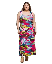 24seven Comfort Apparel Plus Scoop Neck A-Line Sleeveless Maxi Dress