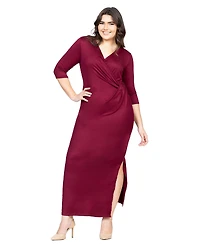 24seven Comfort Apparel Fitted V-Neck Side Slit Maxi Dress