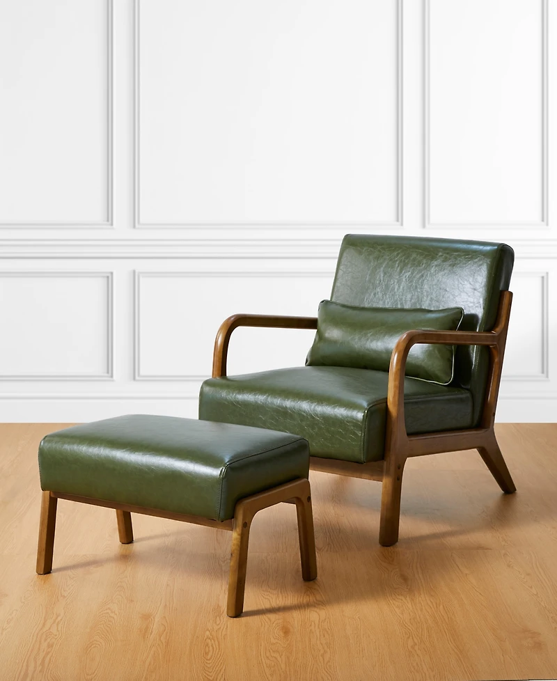 Glitzhome 2-Pc. Leatherette Mid-century Modern Hunter Accent Stool and Chair