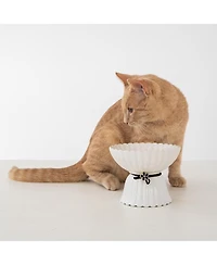 Elevated Cat Bowl: White & Black Flower