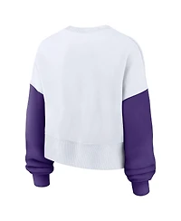Nike Women's White Lsu Tigers Color-Block Oversized Cropped Pullover Sweatshirt