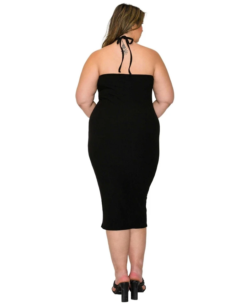L I V D Plus Sienna Tie Neck Rib Dress