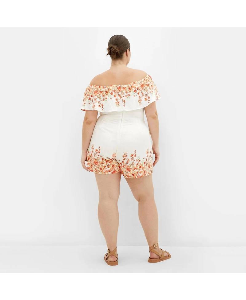 City Chic Plus Poppy Print Playsuit