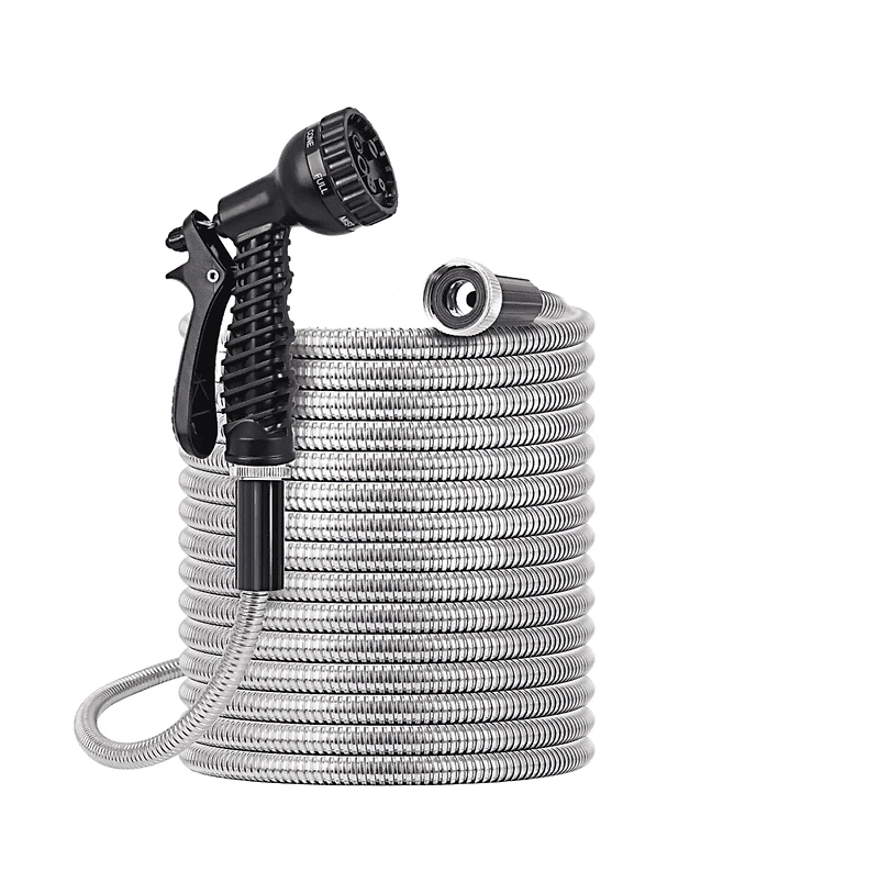 Garden Hose Stainless Steel Heavy Duty Water Hose No-Kink Rust Proof for Yard Outdoor 100ft
