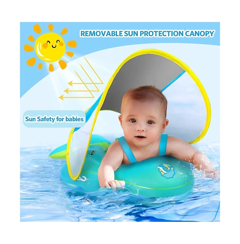 Baby Pool Float with Canopy Baby Float Infant Swimming Float Sun Protection Skin-Friendly Blue