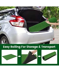27mm Artificial Turf Golf Practice Mat with 2 Rubber Tees and 2 Alignment Sticks, Portable Indoor/Outdoor