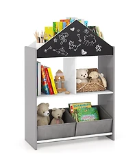 Playhouse Kids Bookshelf with Chalkboard and Whiteboard for 3-6 Years