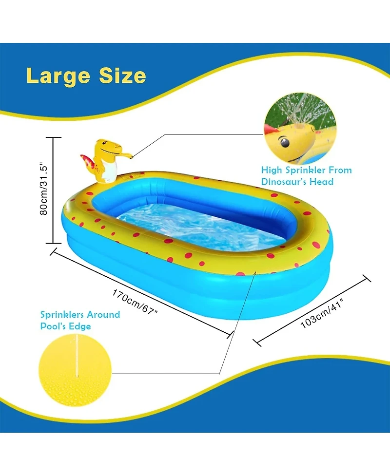 Inflatable Dinosaur Pool kid pool Kiddie Pool Indoor Outdoor Kids Swimming for Ages 2+ 67"x 41"x 32" Blue