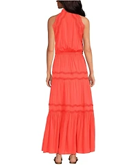 Lands' End Women's Cotton Voile Halter Tiered Maxi Dress