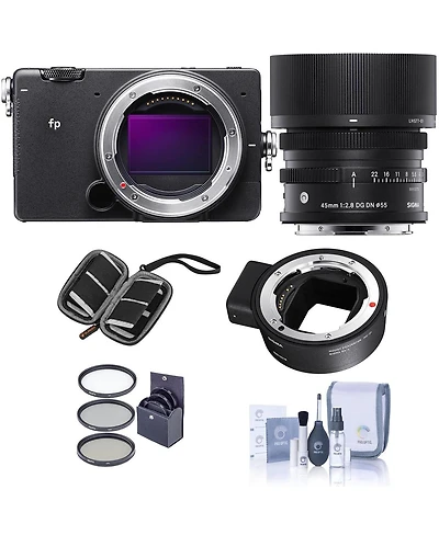 Sigma fp Mirrorless Camera with 45mm f/2.8 Dg Dn Contemporary Lens, Bundle with Sigma Mc-21 Mount Converter Canon Ef to Leica L & Filter Kit
