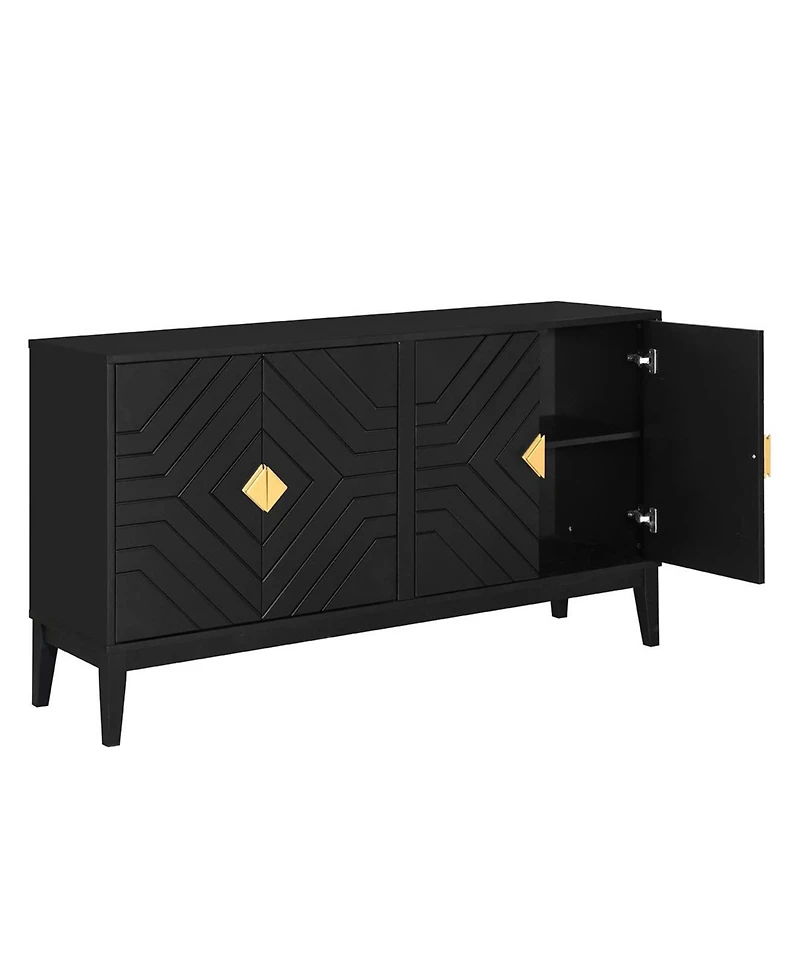 Streamdale 4-Door Black Sideboard Cabinet with Gold Handles and Adjustable Shelf