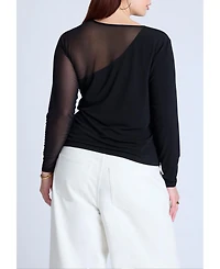 Eloquii Women's Mesh Combo Long Sleeve Top