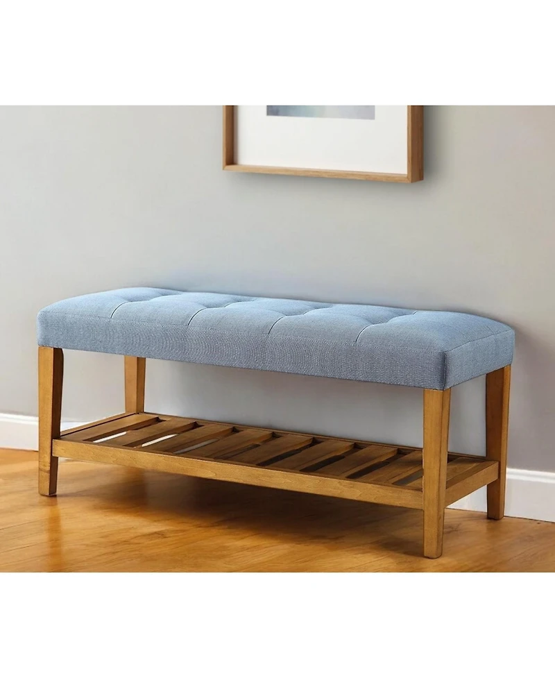 Tufted Fabric Upholstered Storage Bench with Shelves for Entryway or Bedroom