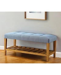 Tufted Fabric Upholstered Storage Bench with Shelves for Entryway or Bedroom