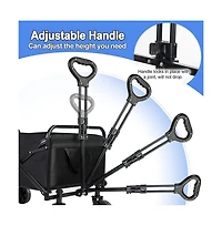 Collapsible Black Folding Camp Wagon with Wheels for Shopping Camping Beach