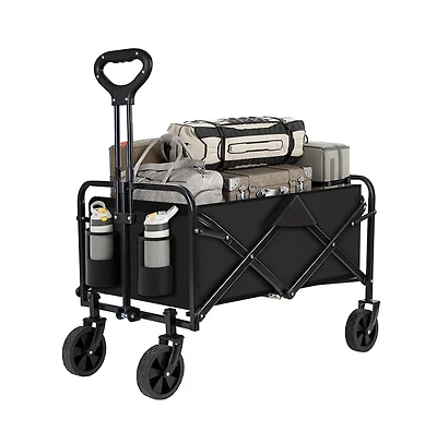 Collapsible Black Folding Camp Wagon with Wheels for Shopping Camping Beach