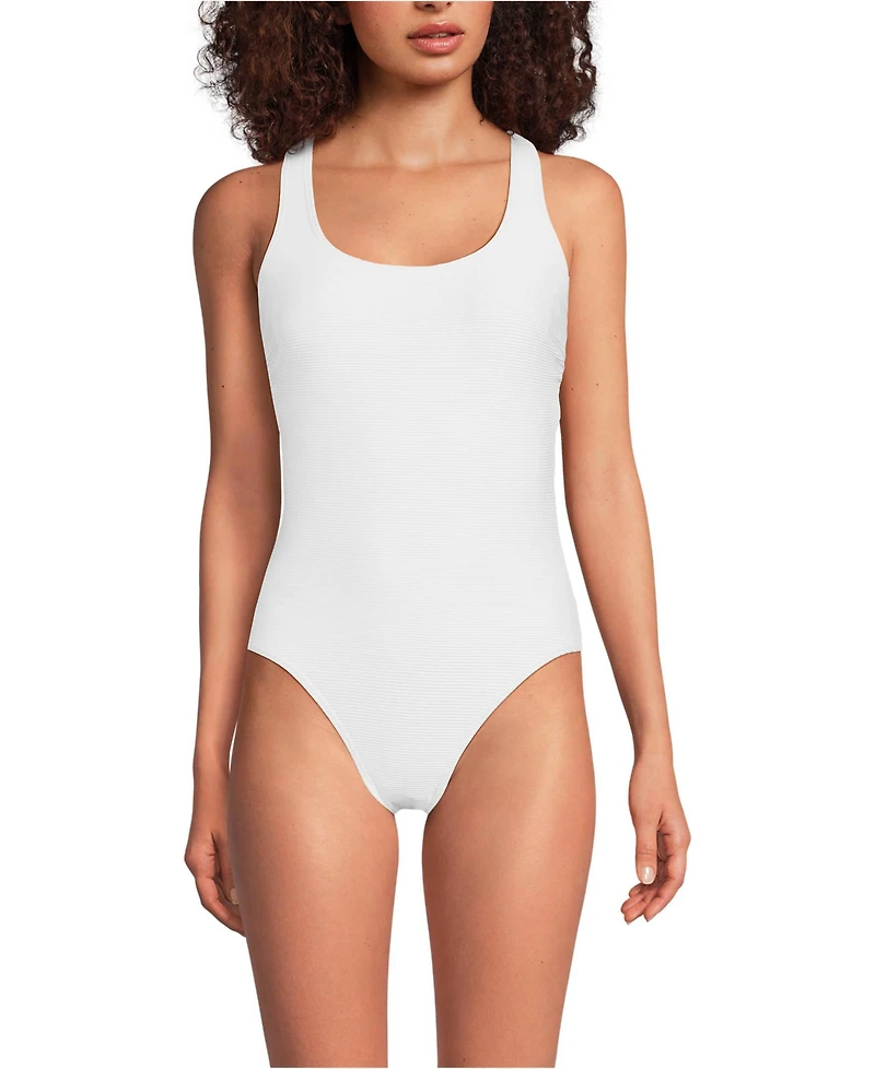 Lands' End Women's Tugless Ribbed X-Back One Piece Swimsuit