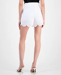 I.n.c. International Concepts Women's Cotton Scalloped High-Rise Belted Shorts, Macy's Exclusive